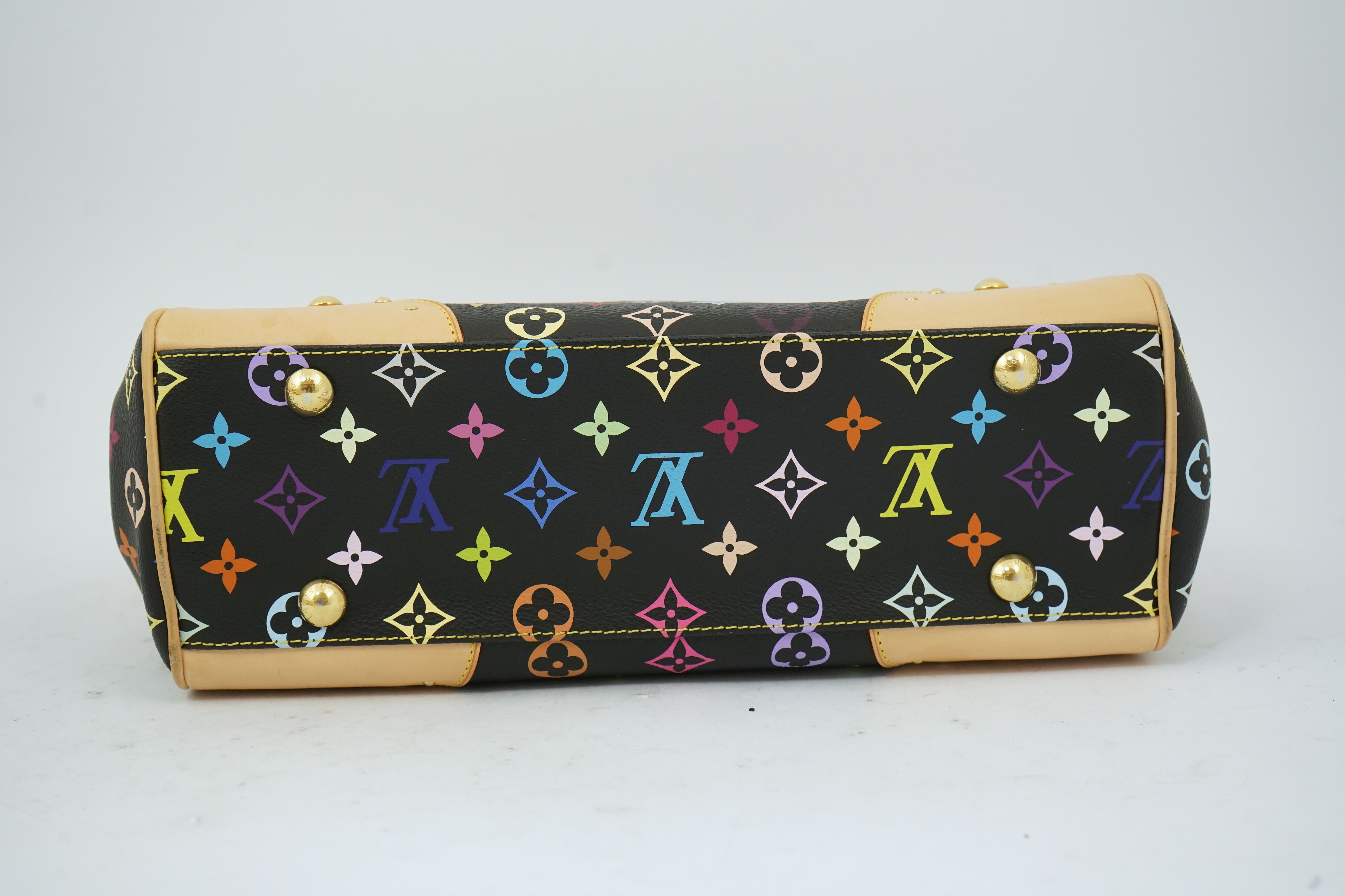 A Louis Vuitton x Takashi Murakami black / monogram multicolour coated canvas handbag with with natural cowhide trim